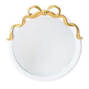 Round Mirror with Gold Bow Accent